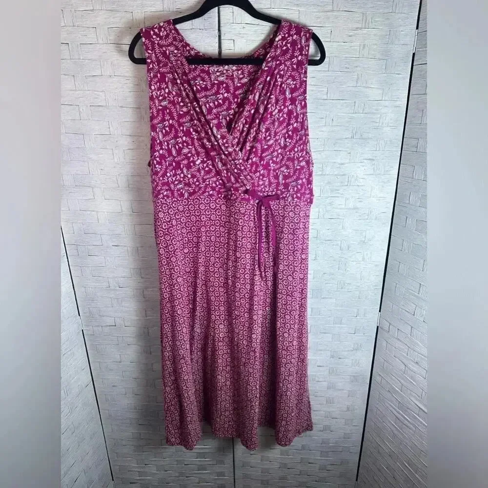 Eddie Bauer Womens Dress sleeveless cotton floral drawstring v-neck crisscross - Picture 2 of 9